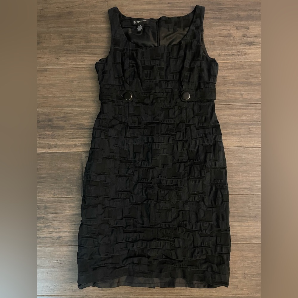 INC International Concepts Black Dress size 6P Mini Pleated Material Buttons